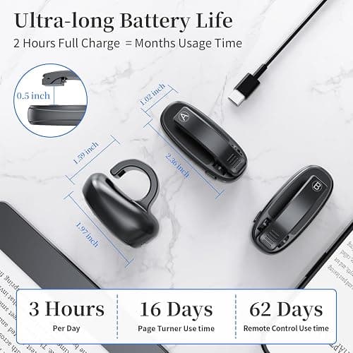 [2 Clips] Finger Ring Kindle Page Turner Remote Control for Paperwhite: Rechargeable Wireless Clicker for Reading on Bed for iPhone Android iPad, Camera Shutter & Video Record Accessories (Black) thumbnail 7