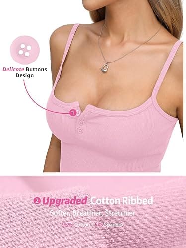 EasyGala Womens Cotton Ribbed Henley Tank Tops Square Neck Camisole Adjustable Spaghetti Strap Fitted Shirts Summer 2026 thumbnail 3