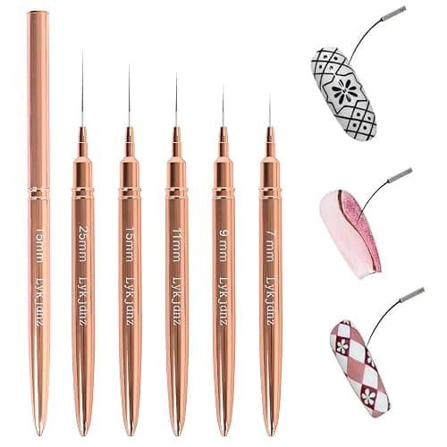 5pcs Nail Art Liner Brushes,Liner Brush For Nails Gel,Painting Art Design Brush Set Nail Dotting Drawing Tool For Long Lines, Thin Details, Fine Drawing Sizes 7/9/11/15/25mm（Rose Golden） thumbnail 2
