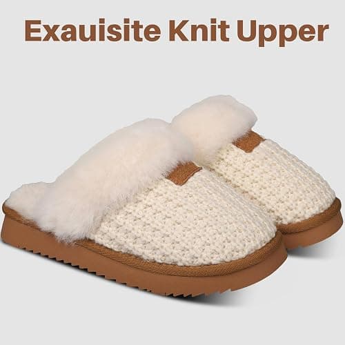 CLOVALUB Cozy Knit Women's Slippers - Warm Shearling House Shoes for Winter, Indoor/Outdoor thumbnail 2