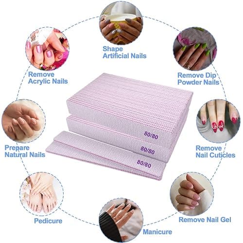 80/80 Grit Nail Files, Emery Boards Nail File for Acrylic and Gel Nails, Coarse Nail File Double Sided 80 Grits Emory Professional Filers Reusable Washable Manicure Square Gray (50 Pcs 80/80 Grit) thumbnail 7