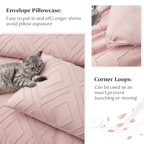 FROHAUL Boho Queen Comforter Set,Blush Pink Rhombus Tufted Queen Size Comforter Set with Corner Loops,3 Pieces Embroidery Shabby Chic Bedding Comforter Sets for All Seasons(Blush Pink,Queen) thumbnail 5