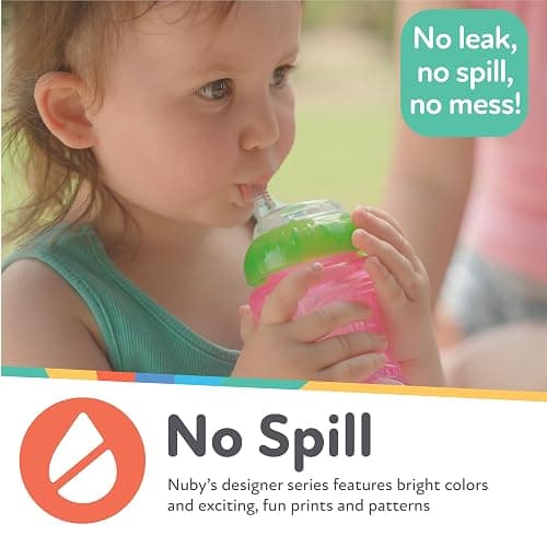 Nuby No-Spill Soft Straw Easy Grip Sippy Cup for Girls - (3-Pack) 10 Oz - 12+ Months thumbnail 4