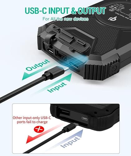 BLAVOR Solar Charger Power Bank 10,000mAh, Portable Wireless Charger, 20W Fast Charging External Battery Pack with USB C for Cell Phones, Solar Panel Charger with Dual Flashlight for Camping thumbnail 4