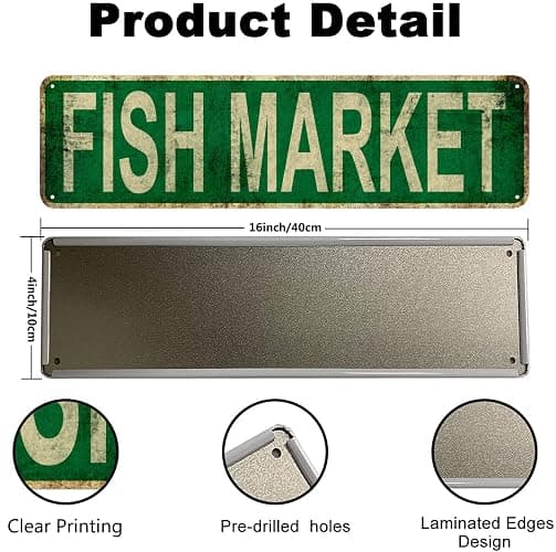 Fish Market Slim Tin Sign Street Funny Metal Sign Wall Decor for Bedroom Farm Home Bar Garage Man Cave Wall Art Gift 4" by 16" thumbnail 3