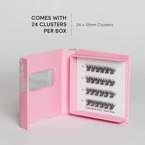 Silly George Single-Size Pop-On Lashes - DIY 1-Step Pre-Glued Faux Eyelash Cluster Kit, Natural Look Extensions, Pack of 24 Individual Clusters, Black - Blush, 12mm thumbnail 6