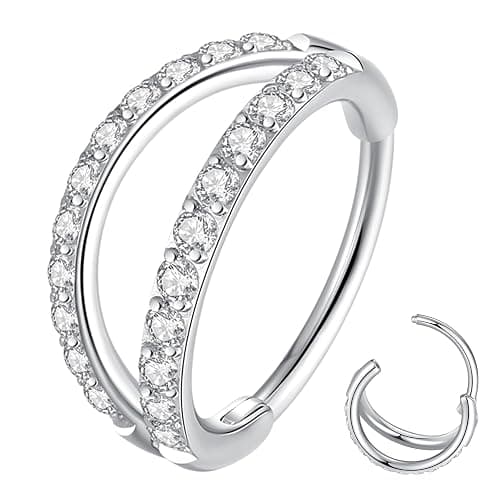 ORANGELOVE Double Open Stack CZ Nose Ring Hoop 316L Surgical Steel Helix Rook Conch Cartilage Daith Tragus Earrings Hinged Segment Nostril Piercing Septum Clicker 20G 18G 16G Lip Ring - Image 1