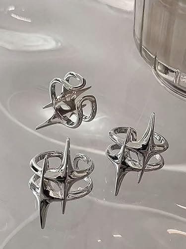 Y2K Hip Hop Silver Copper Stars Open Rings Vintage Jewelry Gift Adjustable Couple thumbnail 2