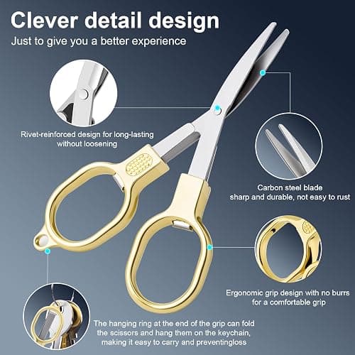 2 Pcs Folding Stainless Steel Portable Mini Small Travel Scissors, Safety Foldable Pocket Badge Nursing Scissors with 2 Keychain for Travel, Home, Office, Craft, Sewing (Gold) thumbnail 3
