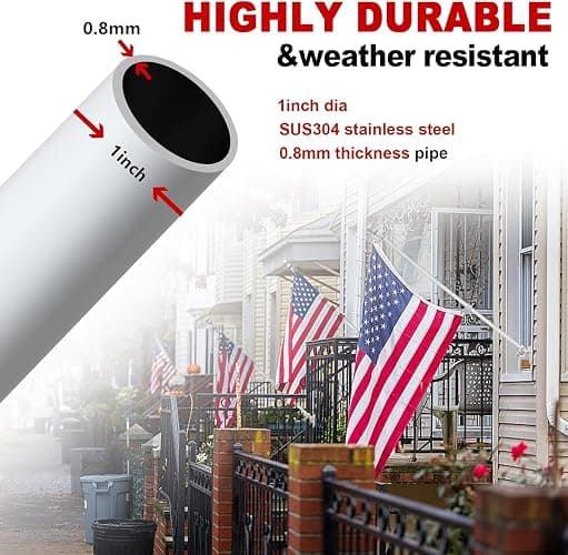 White Flag Poles for Outside House - 5ft Tangle Free Flag Pole for House,Heavy Duty Metal Flagpole Hardware for 3x5 American Flags,Outdoor Flagpoles Mount for Porch,Car,Truck,Boat (without Bracket) thumbnail 3
