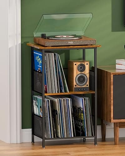 Honkazita Record Player Stand 3-Tier, Vinyl Record Storage up to 200 Albums, Record Player Table Vinyl Holder, Space-Saving Turntable Stand End Table for Bedroom & Living Room - Image 1