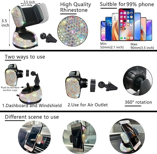 NBTEPEM 27 PCs Multicolor Bling Car Accessories Set for Women, Steering Wheel Covers Universal Fit 15 Inch, Bling License Plate Frame, Bling Phone Holder, Bling Car Coasters thumbnail 4