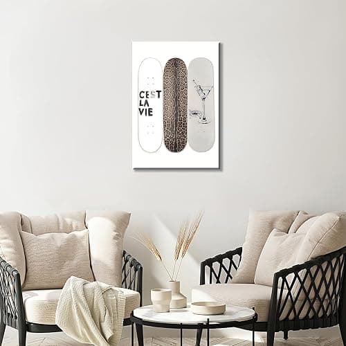 Trendy Leopard Skateboard Wall Art Funky Dirty Martini Posters Vintage New York Girly Room Decor Fashion Cheetah Print Canvas Y2k Aesthetic for Bar Cart Dorm Bedroom 16x24in Unframed thumbnail 4