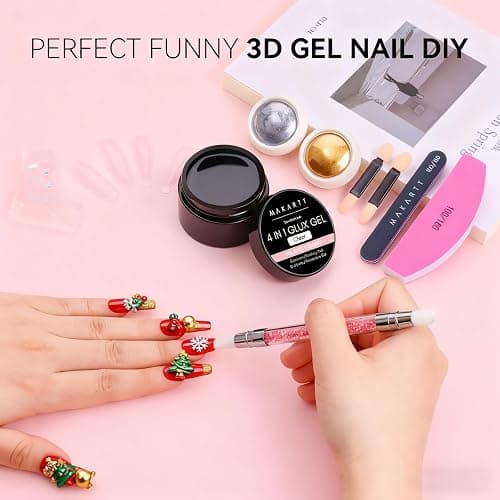 Makartt 3D Gel Nail Art: Solid Gel Builder for Nails Starter Kit, 30ml Clear for Extension 3D Sculpting Carving DIY Manicure, Molding Hard Gels with Gold & Silver Chrome Powder Silicone Molds & Brush thumbnail 2