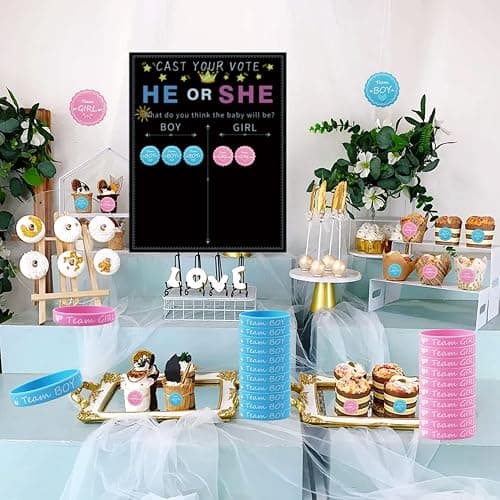 93 Pcs Gender Reveal Party Deko, Geschlecht Verkünden 1 Stück Abstimmung Poster 72 Stück Offenbaren Aufkleber 20 Pcs Team Girl or Boy Deko Silikon Armbänder für Gender Reveal Baby Shower Party - 93pcs thumbnail 7