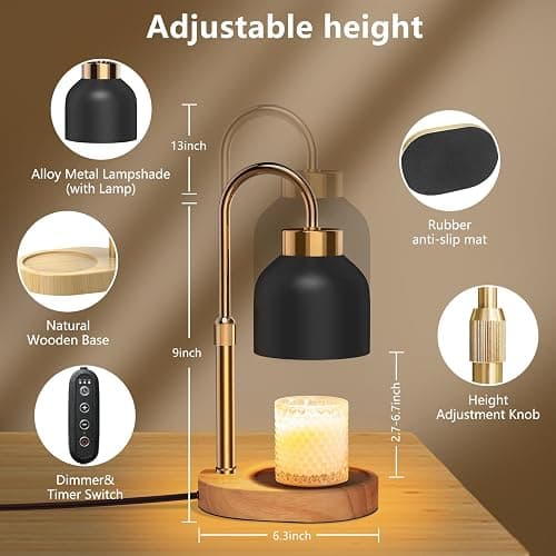WUEAOA Candle Warmer Lamp with Timer and Dimmer, Height and Brightness Adjustable, Black Electric Wax Warmer for Women Mom, Best Birthday and House Warming Gift New Home Decor thumbnail 3