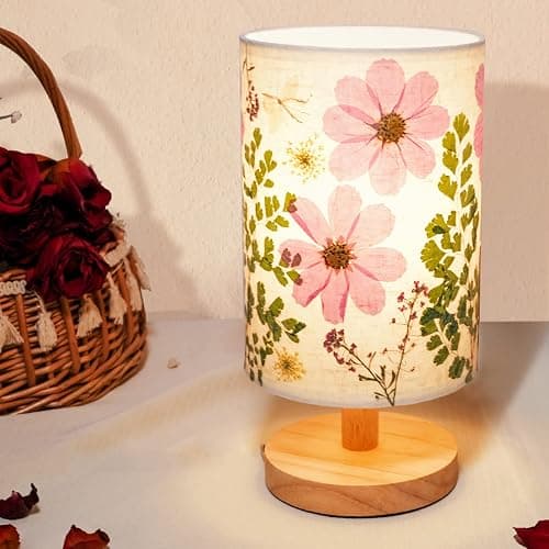 Floresita Dried Flowers Small Table Lamp 5W LED 3-Color Bedside Lamp Pressed Flowers Lampshade with Wood Base for Bedroom Living Room Desk Nursery thumbnail 8