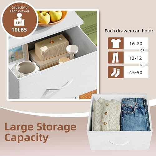Somdot Tall Dresser for Bedroom with 5 Drawers, Storage Organizer Chest of Drawers with Removable Fabric Bins for Closet Bedside Living Room Laundry Entryway Hallway, White Leather thumbnail 5