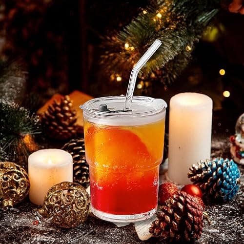 Olvini 13oz Glass Tumbler with Straw and Lid, Reusable Iced Coffee Cup Tumbler, Cute Glass Cups for Water, Matcha, Travel Coffee Mugs (Clear) thumbnail 4