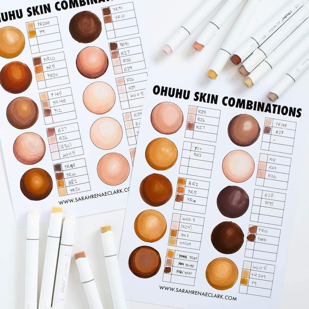 Ohuhu Skin Tone Alcohol Markers Brush Tip - Double Tipped Skin Color Markers for Artist Adults Coloring Illustration - 24 Portrait - Chisel & Brush - Honolulu thumbnail 9