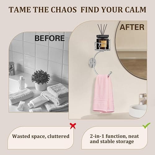 Simple Silver Hand Towel Holder for Bathroom Wall, Metal Sturdy Wall-Mounted Towel Hook with Candle Holder for Vase and Bottled, Hand Towel Racks/Hanger for Bathroom Decor and Kitchen thumbnail 7