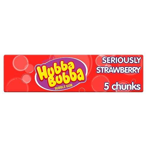 Hubba Bubba Chewing Gum, Seriously Strawberry, 20 Packs of 5 Pieces - Image 1