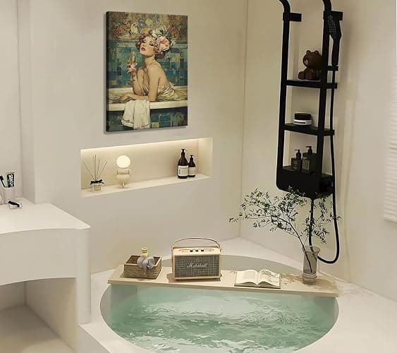 Vintage Bathroom Canvas Wall Art Woman With Champagne Picture Wall Decor Coquette Bathtub Poster Print Elegant Woman in a Bathtub Painting Artwork for Toilet Bar Home Decoration 12x16in Frame thumbnail 5