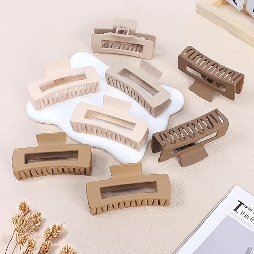 8 Pcs Large Hair Claw Clips 4.1 Inch Non-slip Big Square Matte Hair Claws for Women, Strong Hold Banana Clip for Thick Thin Hair(White/Khaki) thumbnail 7