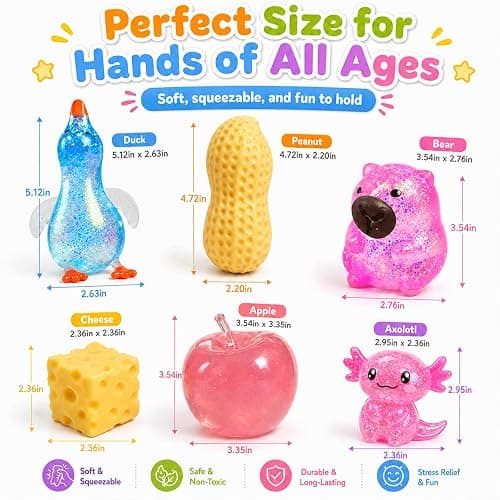 6 Pack Squishy Sugar Cheese Rising Slow Toys Crunchy Rise Set Box Food Sand Foam Cute Filled Shaped Stress Relief of Mini Animals Ball Bulk Swaps Duck Apple Peanut thumbnail 2
