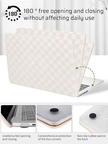 Seorsok Compatible with MacBook Air 13.6 inch Case M4 M3 M2 2025 2024-2022 Release A3240 A2681 A3113 Touch ID,Elegant Leather Plastic Hard Shell Case with Keyboard Cover,Beige PVC Grid No Logo Cutout thumbnail 5