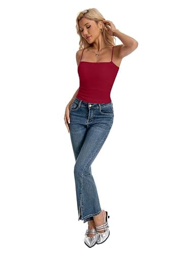 LuneNuelle Women Camisole Tube Tops - Crop Bandeau Tank Built in Bra Spaghetti Strap Y2K Basic Cute Sexy Padded Cami Top thumbnail 6