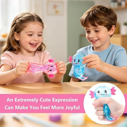2Pcs Cute Axolotl Squishy Stress Ball, Slow Rising Squeeze Toy, Cute Malt Sugar Glitter Axolotl Sensory Fidget Toys for Kids Adults,Birthday Party Favors, Children's Day Gifts thumbnail 5