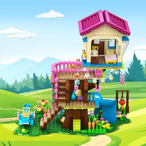 CUBIMANA Treehouse Building Toys with LED Light - 618 Piece Tree House Building Set, 3-Storey Up House with Slide & Stickers, Ages 6-12 thumbnail 9