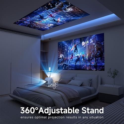 [360°Adjustable Stand] Mini Projector with WiFi and Bluetooth: Electric Focus & Auto Keystone 1080p Supported, 15000L,Multi-Device Compatible Outdoor Phone Projector - Visulapex Portable Home Theater thumbnail 4