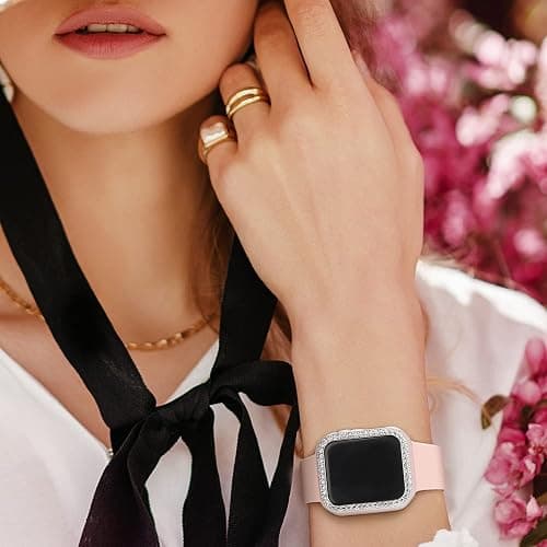 Compatible For Apple Watch Band With Case 38mm 40mm 41mm 42mm 44mm 45mm 46mm, Soft Silicone Waterproof Band + Diamond and Screen Protector Case For iWatch Series 11/10/9/8/7/6/5/4/3/2/1 & SE3 SE2 SE thumbnail 4
