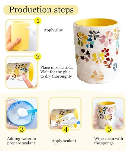 YUCHIYA DIY Glass Mosaic Pen Holder Craft Kit - Complete Materials Package for Beginners, Personalized Handmade Gift for Birthdays Holidays, Educational Art Set Develops Hands-On Skills (Blossoms) thumbnail 5