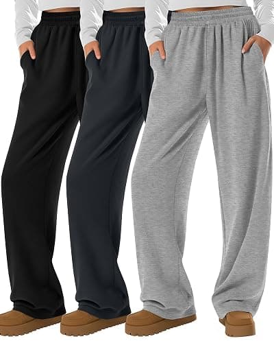Neer 3 Pack Womens Wide Leg Sweatpants Elastic High Waisted Baggy Long Pant Casual Lounge Yoga Drawstring Jogger with Pockets - Image 1