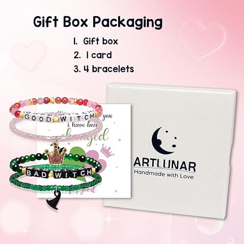 Artlunar Witch gifts Witch Bracelet Set Crown & Witch Hat Charm Enchanted Friendship Jewelry Gifts for Teen Girls Mom Besties Sisters thumbnail 2