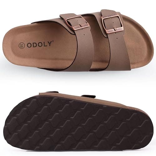 ODOLY Unisex Cork Footbed Slide Sandal, Arch Support Summer Outdoor Sandals with Adjustable Buckle for Women and Men - 10 Women/8.5 Men - Brown thumbnail 6