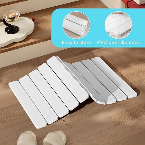 DAWNTREES Foldable Stone Bath Mat, 60x40 cm Super Absorbent Diatomaceous Earth Mat, Non-Slip Quick Drying Mat, Compact and Easy to Store Bath Mats for Bathroom, Easy to Clean, White thumbnail 7