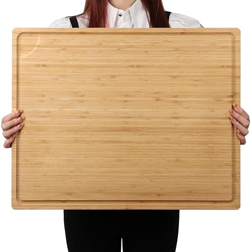  30x21 Inch Extra Large Bamboo Cutting Board, Stovetop Cover, Sink Cover, Noodle Board, with Detachable Legs, Juice Groove, Front Baffle, Ideal for Kitchen Countertop, Expanding Workspace - 30"L x 21"W thumbnail 2