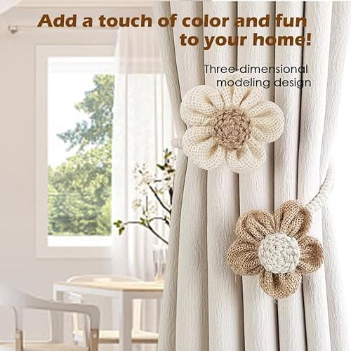 SRG Curtain Tiebacks for Curtains 2 Pack, Decorative Curtain Holdbacks for Drapes, Handmade Tie Backs No Drilling for Home Bedroom Window Decor – Sunflower Cream Khaki thumbnail 2