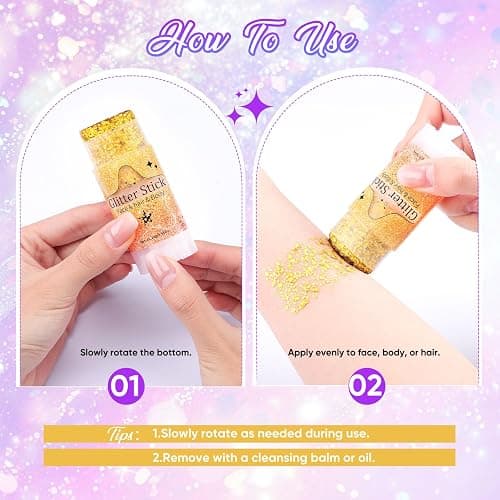 AROIC 6Pcs Body Glitter Stick, Sparkly Mermaid Face Glitter Makeup for Kids | Waterproof Rave Outfits Accessories for Women, Holographic Sequins Hair Glitter for Festival Singer Party Concert Cosplay thumbnail 8