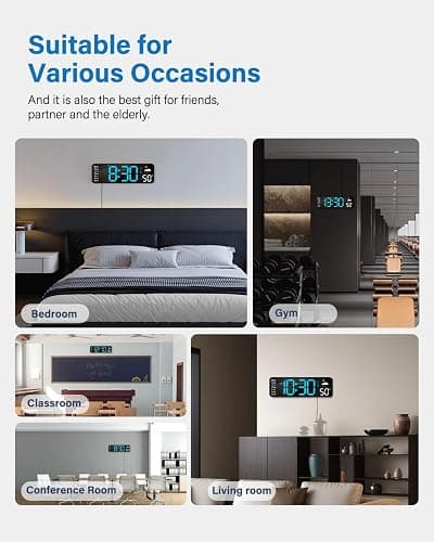 Digital Wall Clock, Digital Clock Large Display with Remote Control, Corded LED Alarm Clocks with Date, Week, Temp, Humidity, Auto DST, Countdown, for Living Room Bedroom Classroom Office (Blue) thumbnail 8