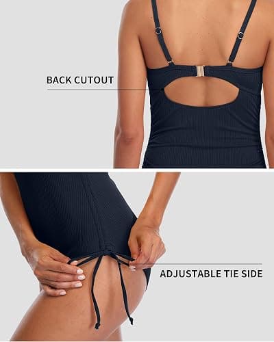 SOCIALA Ribbed One Piece Swimsuit Women Tie Side High Cut Bathing Suits Tummy Control Swim Suit 2026 Ruched Monokinis thumbnail 4