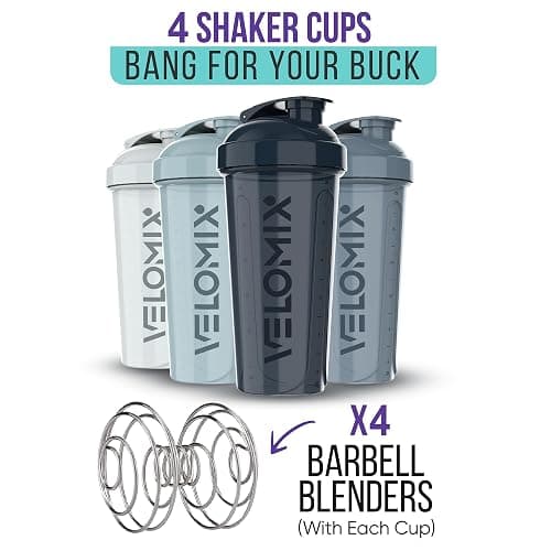 VELOMIX -4 PACK 28 Oz Protein Shaker Bottle for Protein Mixes - 4x Wire Whisk | Leak Proof Shaker Cups for Protein Shakes | Protein Shaker Bottle Pack | Protein Shake Cup (Aqua Depths) thumbnail 3