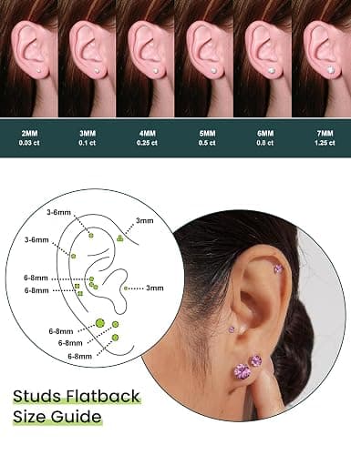6 Pairs Stud Earrings Set, Hypoallergenic Cubic Zirconia 316L Earrings Stainless Steel CZ Earrings 3-8mm (Steel color) thumbnail 5