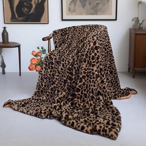 Velboa Super Soft Leopard Blanket Double Layer Bedding Thick Sofa Cover Furry Fuzzy Fax Fur Throw Blanket (Brown,63 x 79 Inch) thumbnail 6