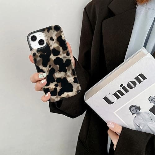 Reownest Kompatibel mit iPhone 15 Hülle, Niedliches Schwarz Gold Gepard Leopard Muster Design, Weiche TPU Stoßfeste Schutzhülle Bumper Ästhetische Handyhülle – Schwarz thumbnail 5