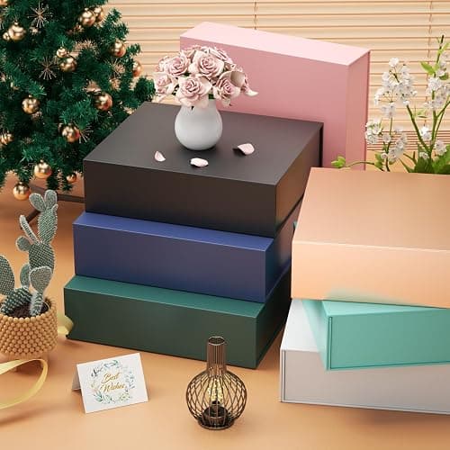 PSHVYM Gift Boxes with Lids, 11.5x7.8x3 In Black Gift Box for Presents Magnetic Closure for T-Shirts, Gloves, Scarves, Books, Baby Clothes, Robes Clothing Gift Wrap, Contains Card, Ribbon thumbnail 6